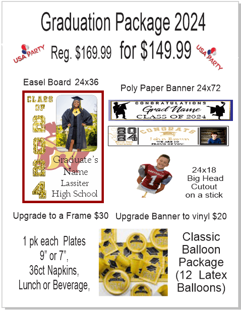 Custom Graduation Packages for any High School, College or University USA Party Store