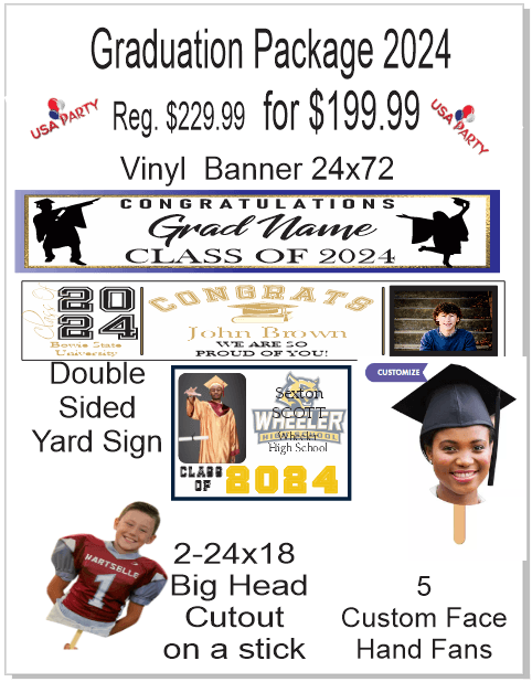 Custom Graduation Packages for any High School, College or University USA Party Store