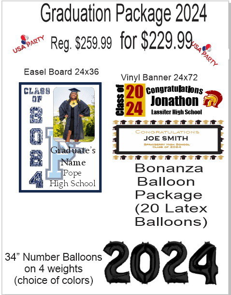 Custom Graduation Packages for any High School, College or University USA Party Store