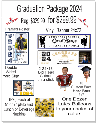 Custom Graduation Packages for any High School, College or University USA Party Store