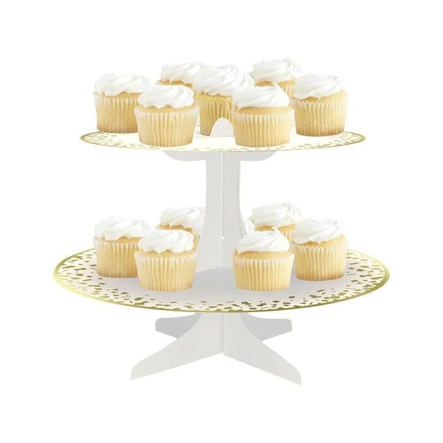 Gold and White 2 Tier Cupcake Stand Unique Industries