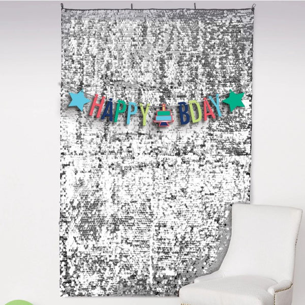 Silver Sequin Modern Birthday Paillette Backdrop Amscan