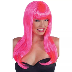 Sassy Long Neon Pink Wig