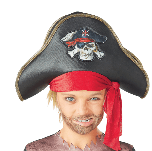 Kid's Black Pirate Hat with Jolly Roger Morris Costumes