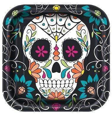 Skull Day Of The Dead Square 9" Plate Unique