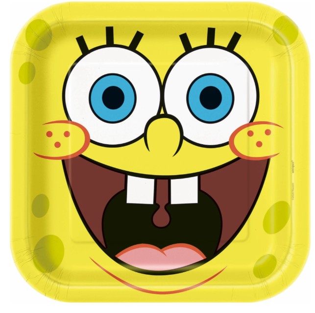 SpongeBob SquarePants Large Square Lunch Paper Plates, 9 Inches, 8 Count Unique