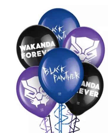 Black Panther Wakanda Forever Latex Balloons, 12in, 6ct Amscan