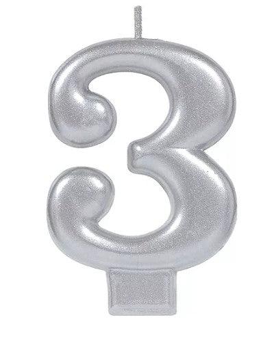 Birthday Celebration, Numeral Metallic Candle, Party Supplies, 3 1/4" 0-9 Amscan