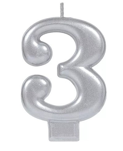 Birthday Celebration, Numeral  Metallic Candle, Party Supplies,  3 1/4"  0-9