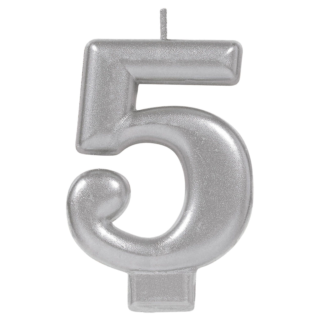 Birthday Celebration, Numeral  Metallic Candle, Party Supplies,  3 1/4"  0-9