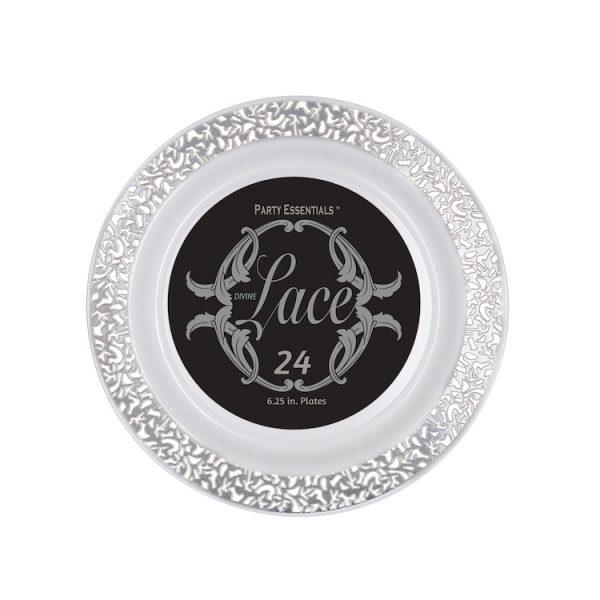 6.25″ LACE PLATES – WHITE W/ SILVER EDGE 24 CT. Northwest