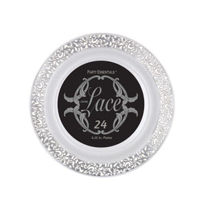 6.25″ LACE PLATES – WHITE W/ SILVER EDGE 24 CT. - USA Party Store