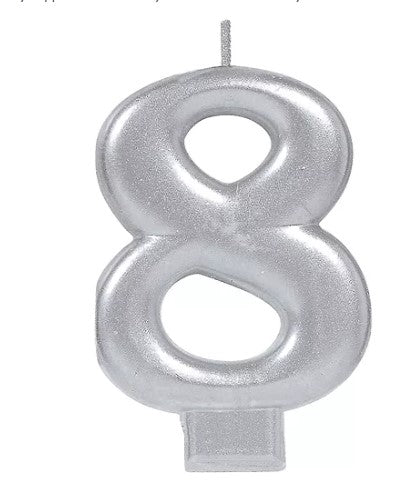 Birthday Celebration, Numeral  Metallic Candle, Party Supplies,  3 1/4"  0-9