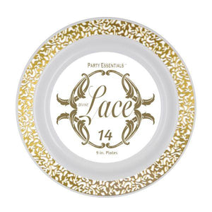 9″ LACE PLATES – WHITE W/ GOLD EDGE 14 CT. - USA Party Store