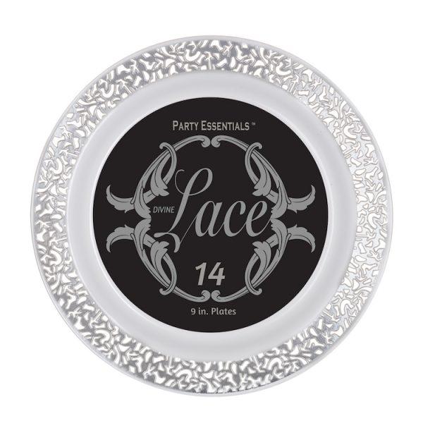 9″ LACE PLATES – WHITE W/ SILVER EDGE 14 CT. Northwest