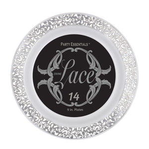 9″ LACE PLATES – WHITE W/ SILVER EDGE 14 CT. - USA Party Store