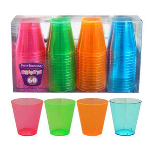 ASSORTED NEON SHOT GLASSES, 2 OZ 60 CT. - USA Party Store