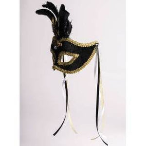 Black and Gold Venetian Mask with Feathers - USA Party Store