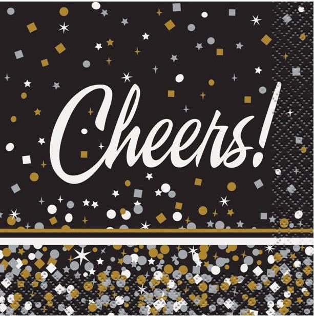 Black & Gold Confetti Cheers Cocktail Napkins, 5in, 16ct Unique