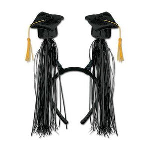 Black Grad Cap With Fringe Boppers - USA Party Store