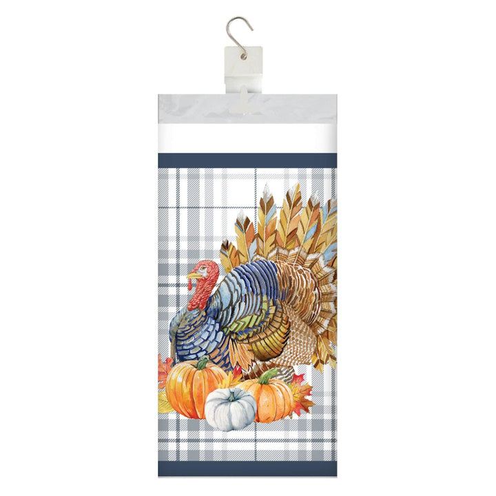 Thanksgiving Elegance Tablecover - 54 x 102" Plastic Navy Plaid Turkey Creative Converting