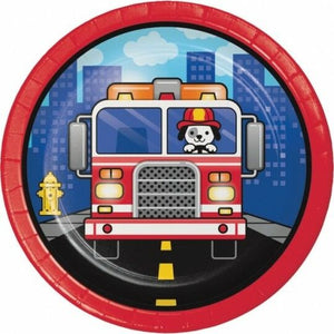 Flaming Fire Truck 7" Plates - USA Party Store