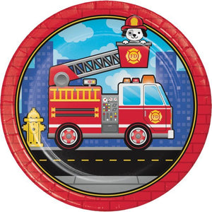 Flaming Fire Truck 9" Plate - USA Party Store