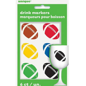 Football Beverage Cling Drink Markers, Assorted Color - 6 Count - USA Party Store