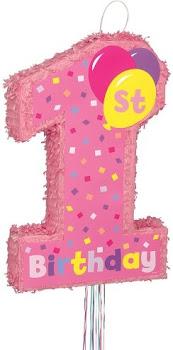 Girl 1st Birthday Pinata - Pull String Amscan