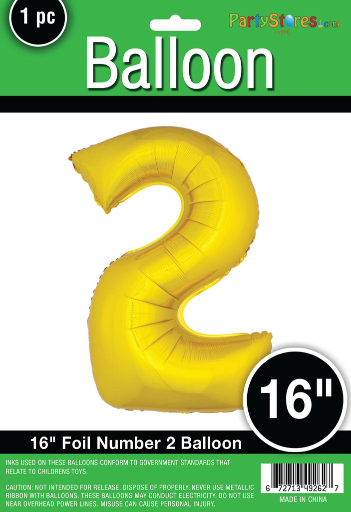 16" Air Filled Only - Number Balloons in Gold or Silver