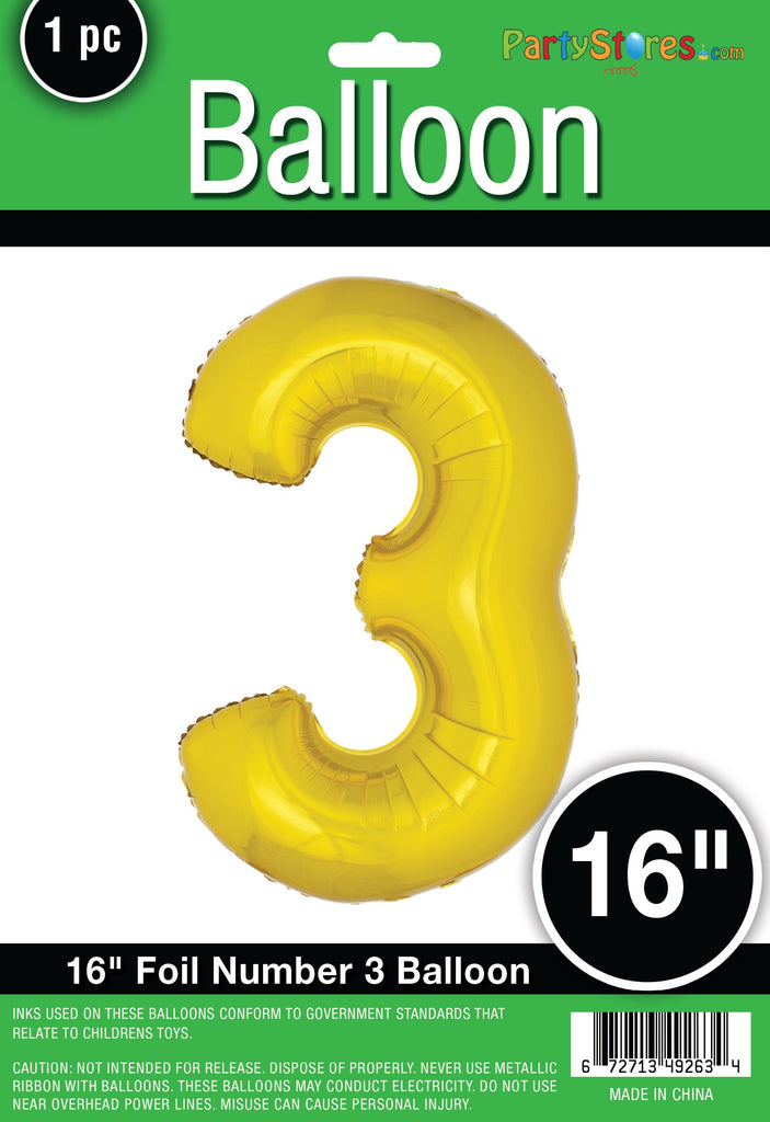 16" Air Filled Only - Number Balloons in Gold or Silver