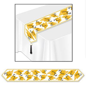 Gold Printed Grad Cap Table Runner - USA Party Store