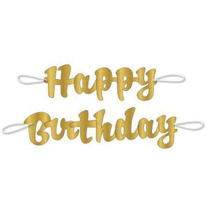 Gold Script "Happy Birthday" Banner - USA Party Store