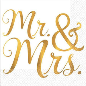 Gold Mr. & Mrs. Beverage Napkins - 2-ply · 16 count - USA Party Store