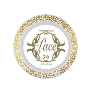 6.25″ LACE PLATES – WHITE W/ GOLD EDGE 24 CT. - USA Party Store