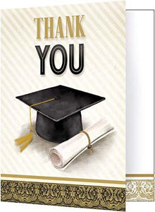 Classic Graduation Thank You Notes Gold and Silver 5” x 4” - USA Party Store