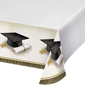 Classic Graduation Plastic Tablecloth  Gold and Silver - USA Party Store