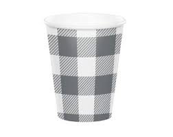 Gray and White Check Cups 9oz/8ct