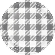 Gray and White Check Plates 7"