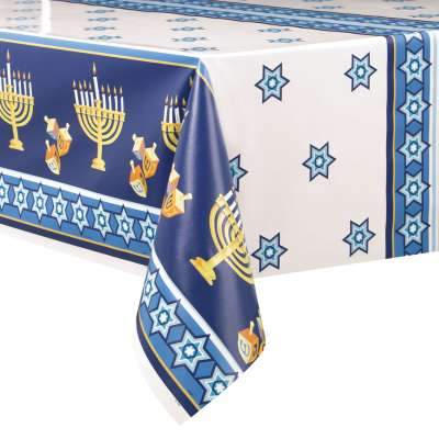 Happy Hanukkah Rectangular Plastic Table Cover 54"x84" Unique Industries