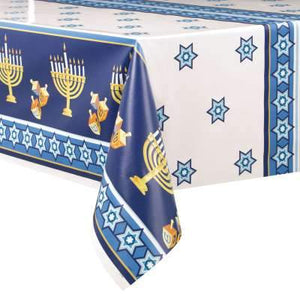 Happy Hanukkah Rectangular Plastic Table Cover 54"x84" - USA Party Store
