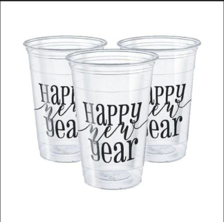 Happy New Year Clear 16oz Plastic Party Cups 8ct