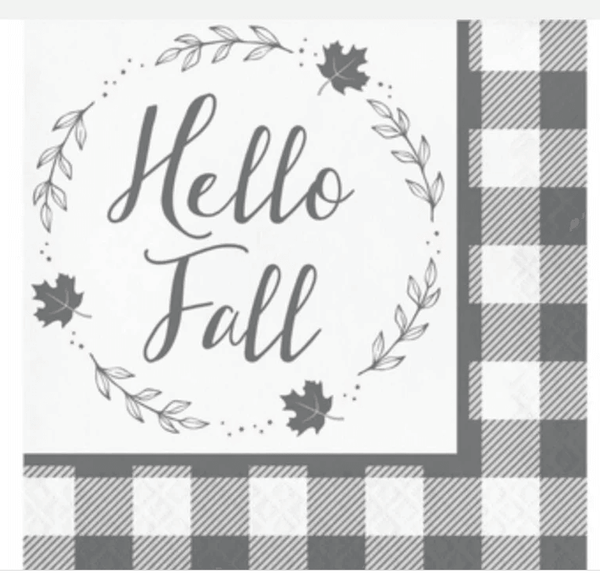 Hello Fall Grey & White Checked Lunch Napkins 16 count Creative Converting