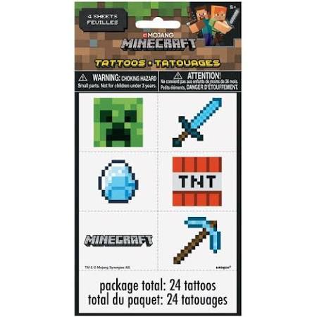 Minecraft Temporary Tattoos 24 counts Unique