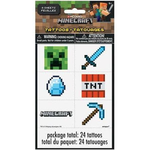 Minecraft Temporary Tattoos  24 counts - USA Party Store