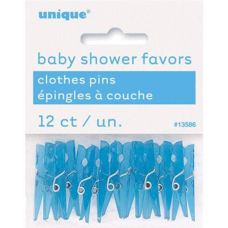 Mini Plastic Clothespin Baby Shower Favor Charms, 1.25, Blue - 12 pack