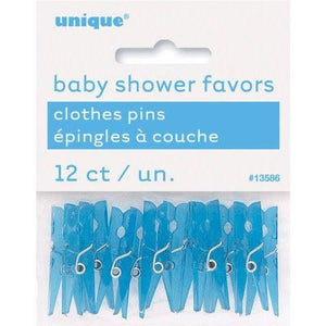 Mini Plastic Clothespin Baby Shower Favor Charms, 1.25", Blue - 12 count - USA Party Store