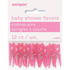 Mini Plastic Pink Clothespin Baby Shower Favor Charms, 12-Count - USA Party Store