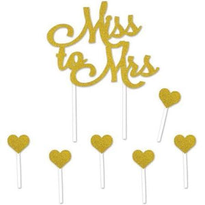 Miss to Mrs Cake Topper, Gold - USA Party Store