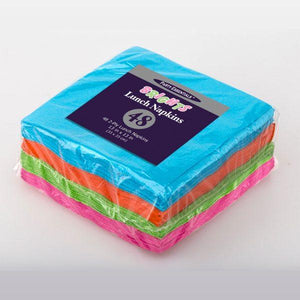 LUNCH NAPKINS – 13″ x 13″ ASSORTED NEONS – 48 CT - USA Party Store